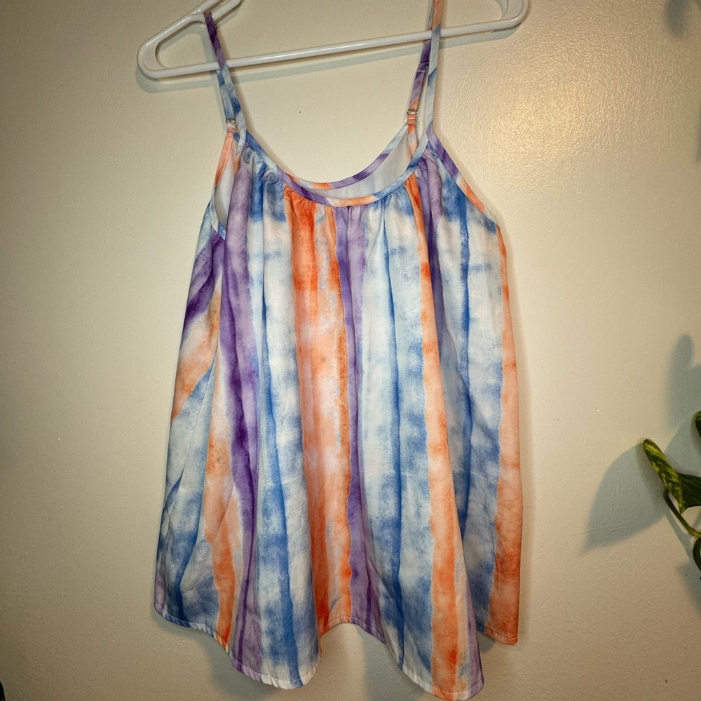 SHEIN Orange and Blue Asymmetrical Sleeveless Camisole